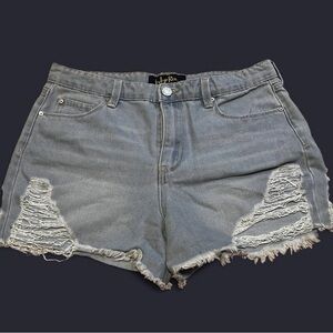 Indigo Rein Gray Distressed High-Rise Jean Shorts